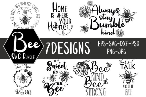 Download Black &amp; White Bee Bundle 7 SVG Designs - Svg Collection