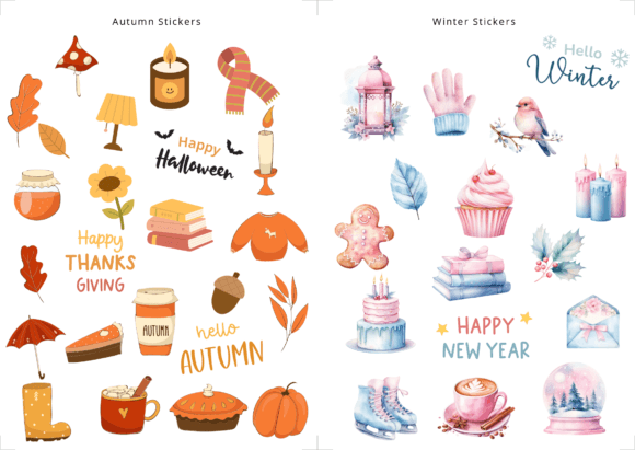 Download Winter &amp; Autumn Stickers Sheet - Autumn stickers Collection