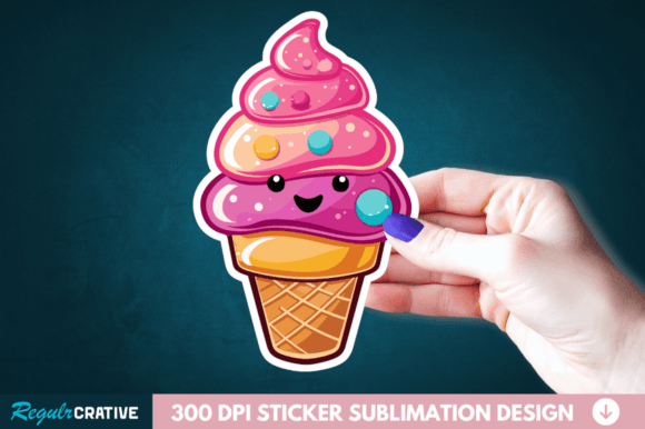 Download Cute Ice Cream Sticker Clipart PNG File - Premium Bundle